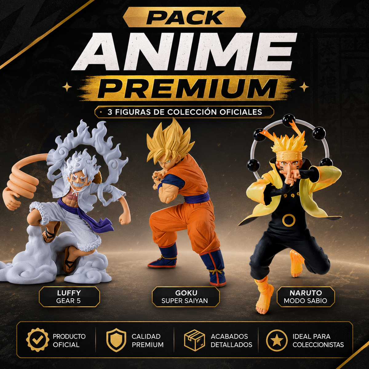 Pack Anime Premium — Naruto + Goku + Luffy Gear 5 - Savepoint